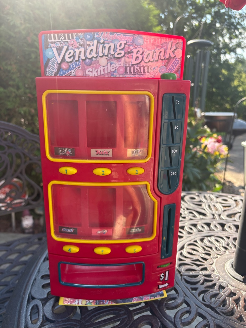 Vintage Red Kids Vending Bank Toy - Play Coin-Operated Candy Machine Halloween